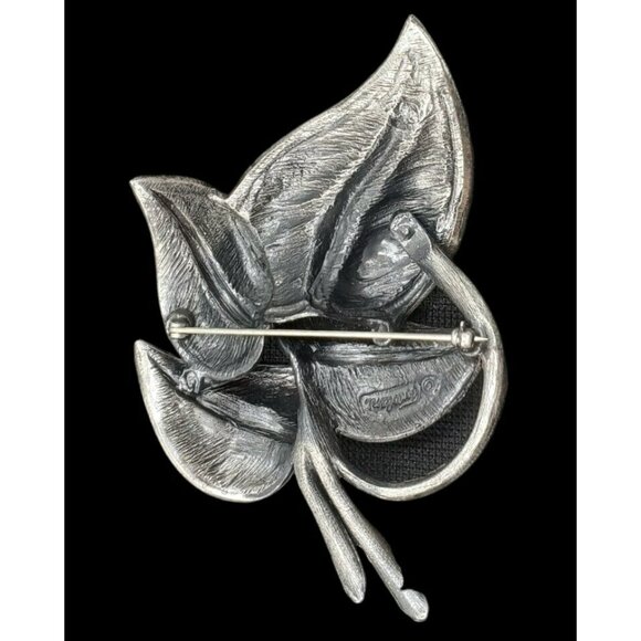 Tortolani Leaf Brooch Layered Leaves Silver Tone Pin Botanical Cluster 3.5" MCM - Picture 9 of 10